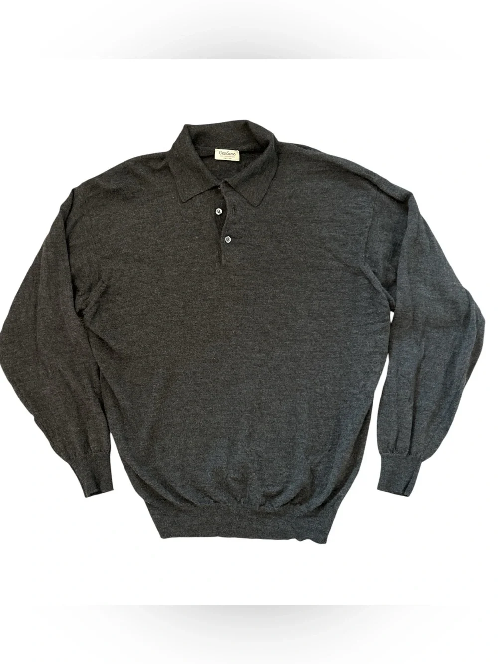 Gran Sasso Mens 52 L Wool Silk Cashmere Polo Sweater Made Italy Gray Luxury